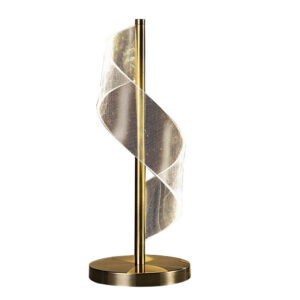 Melly 19 Inch Table Lamp, LED Swirl Ribbon Design, Acrylic, Antique Brass