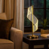 Melly 19 Inch Table Lamp, LED Swirl Ribbon Design, Acrylic, Antique Brass