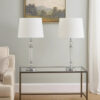 24 Inch Table Lamp Set of 2 with Glass Stands, Metal Base, Clear Finish