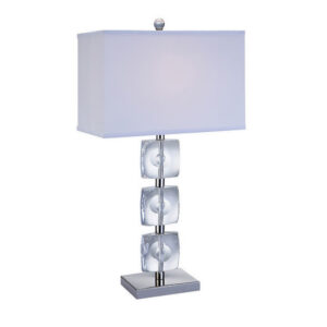 28 Inch Table Lamp, Crystal Stand, White Rectangular Shade, Metal, Clear