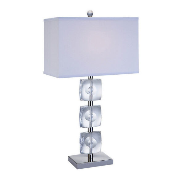 28 Inch Table Lamp, Crystal Stand, White Rectangular Shade, Metal, Clear