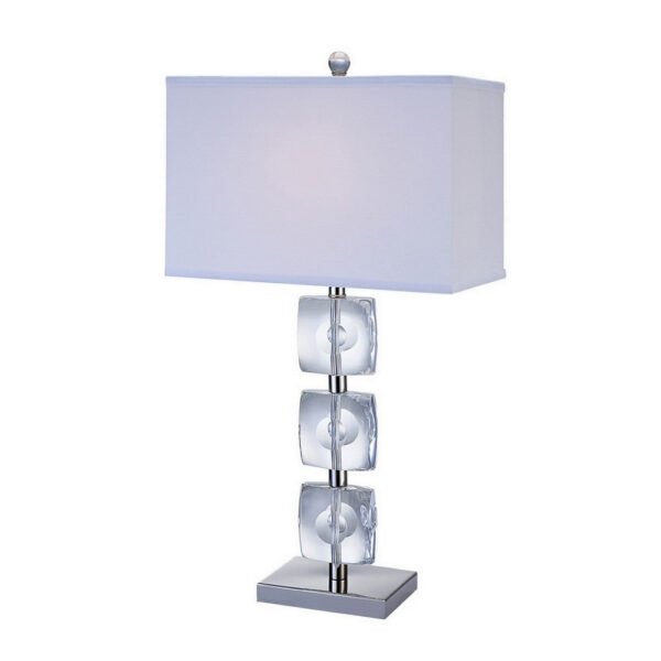 28 Inch Table Lamp, Crystal Stand, White Rectangular Shade, Metal, Clear