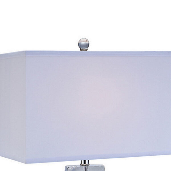 28 Inch Table Lamp, Crystal Stand, White Rectangular Shade, Metal, Clear