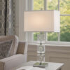 28 Inch Table Lamp, Crystal Stand, White Rectangular Shade, Metal, Clear