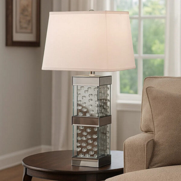 26 Inch Table Lamp, Empire Shade, Crystal Glass Stand, Clear Finish