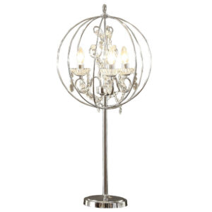 Shine 31 Inch Table Lamp, Chandelier Style, Crystal and Metal, Chrome