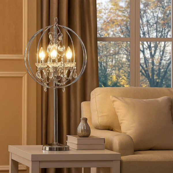 Shine 31 Inch Table Lamp, Chandelier Style, Crystal and Metal, Chrome