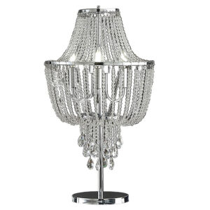 Cara 27 Inch Table Lamp, Hanging Drop Design, Crystal and Metal, Chrome