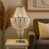 Cara 27 Inch Table Lamp, Hanging Drop Design, Crystal and Metal, Chrome