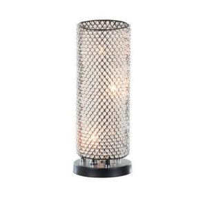 16 Inch Table Lamp, Crystal Cylinder Shade, Metal Mesh, Antique Bronze