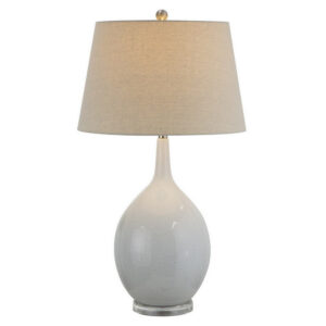 32 Inch Table Lamp, Empire Shade, Ceramic Stand, Crackle White Finish