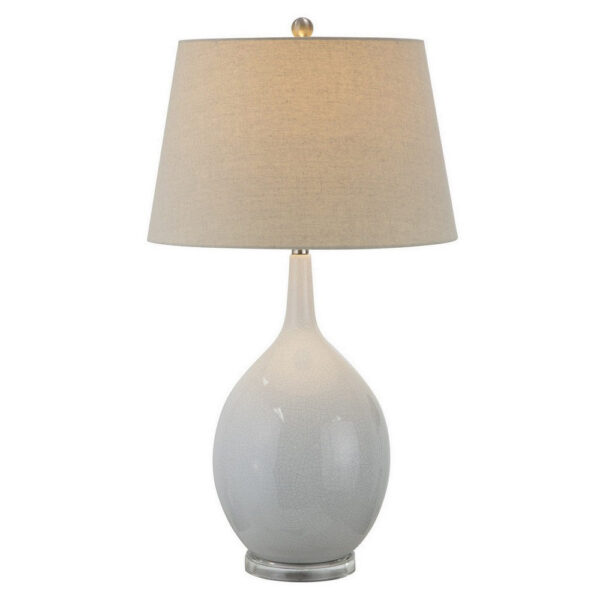 32 Inch Table Lamp, Empire Shade, Ceramic Stand, Crackle White Finish