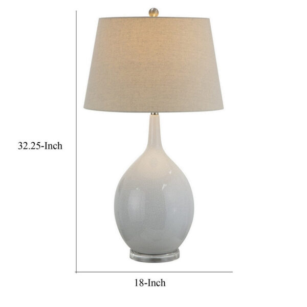 32 Inch Table Lamp, Empire Shade, Ceramic Stand, Crackle White Finish