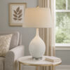 32 Inch Table Lamp, Empire Shade, Ceramic Stand, Crackle White Finish