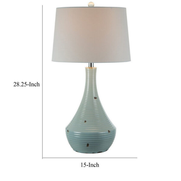 28 Inch Table Lamp with Clean Lines, Empire Shade, Ceramic, Teal Blue