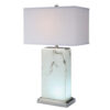 29 Inch Table Lamp, White Marble Stand, Rectangular Shade, Metal Base