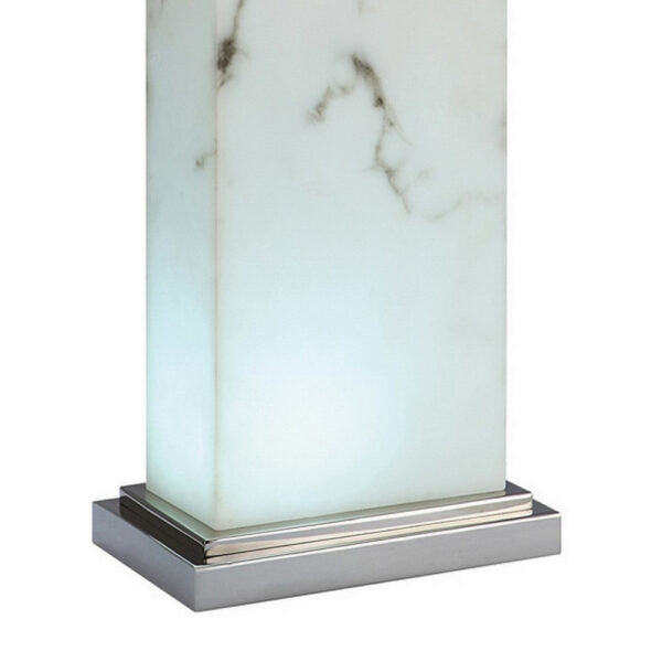 29 Inch Table Lamp, White Marble Stand, Rectangular Shade, Metal Base