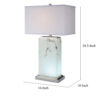 29 Inch Table Lamp, White Marble Stand, Rectangular Shade, Metal Base