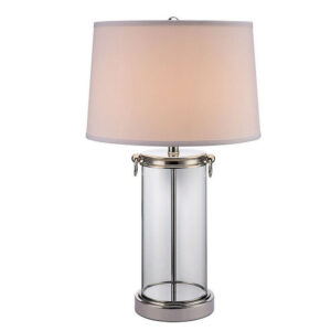 Axie 28 Inch Table Lamp, Glass Stand, Empire Shade, Metal, Nickel Finish