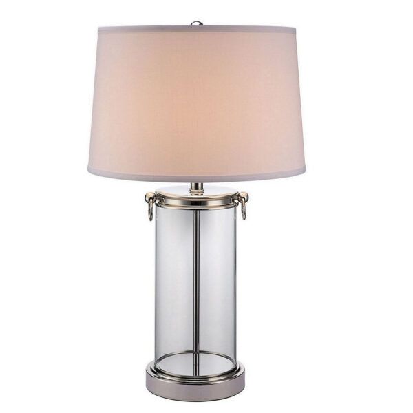 Axie 28 Inch Table Lamp, Glass Stand, Empire Shade, Metal, Nickel Finish