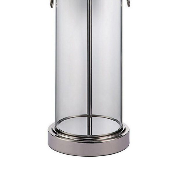 Axie 28 Inch Table Lamp, Glass Stand, Empire Shade, Metal, Nickel Finish