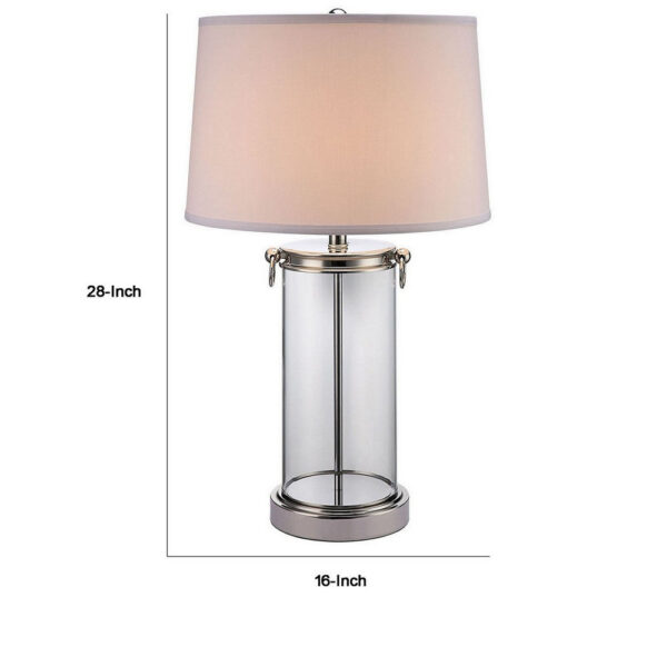 Axie 28 Inch Table Lamp, Glass Stand, Empire Shade, Metal, Nickel Finish