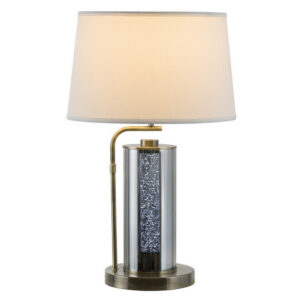29 Inch Table Lamp with LED Night Light Stand, Glass, Antique Brass