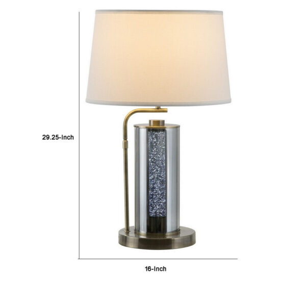 29 Inch Table Lamp with LED Night Light Stand, Glass, Antique Brass