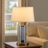 29 Inch Table Lamp with LED Night Light Stand, Glass, Antique Brass