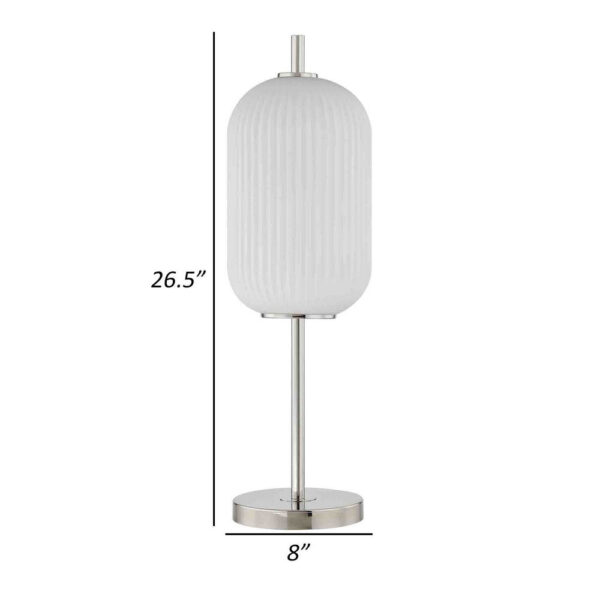 Aimy 27 Inch Table Lamp, LED Glass Shade, Metal, Chrome and White Finish