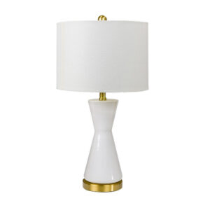 Elma 24 Inch Table Lamp Set of 2, Hourglass Stand, Gold Trim, Glass, White