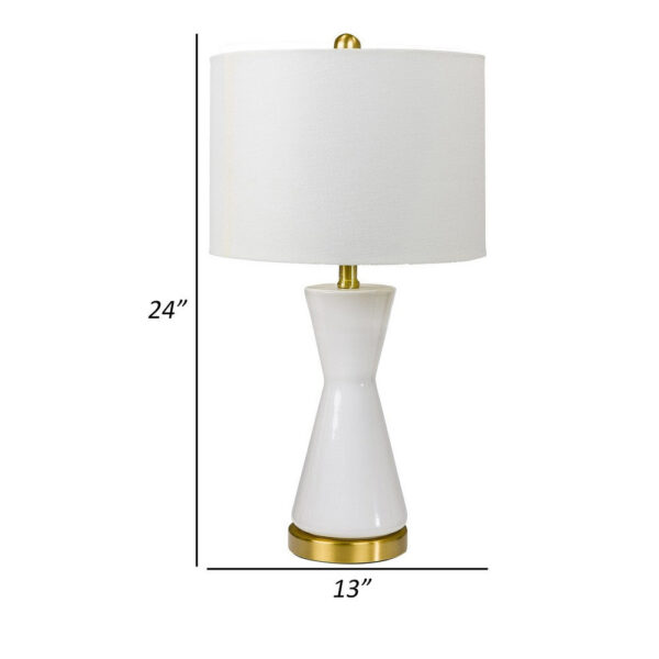 Elma 24 Inch Table Lamp Set of 2, Hourglass Stand, Gold Trim, Glass, White