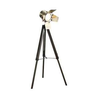 55 Inch Floor Lamp with Tripod Legs, Spotlight Design, Wood, Black Finish