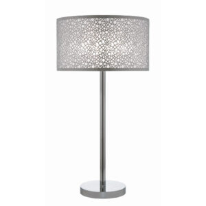 27 Inch Table Lamp with Metal and Fabric Shade, Sleek Chrome Finish