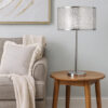 27 Inch Table Lamp with Metal and Fabric Shade, Sleek Chrome Finish