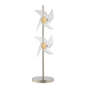 29 Inch Table Lamp, LED Pinwheel Shades, Metal, Acrylic, Sand Chrome