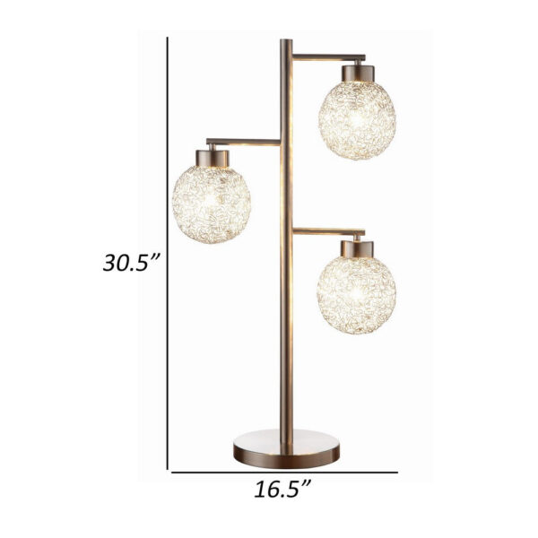 Fern 31 Inch Table Lamp with 3 Orb Shades, Metal, Sand Chrome Finish