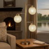 Fern 31 Inch Table Lamp with 3 Orb Shades, Metal, Sand Chrome Finish