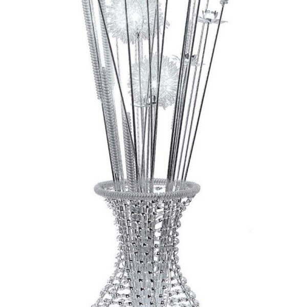 63 Inch Floor Lamp, Flower Vase Design, Wire Base, Metal, Chrome Finish
