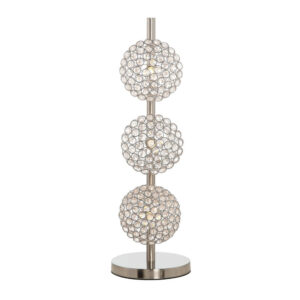 26 Inch Table Lamp with 3 Crystal Rounds Shades, Sand Chrome Finished Metal