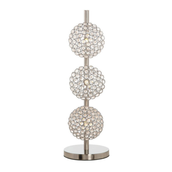 26 Inch Table Lamp with 3 Crystal Rounds Shades, Sand Chrome Finished Metal