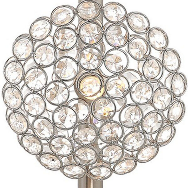 26 Inch Table Lamp with 3 Crystal Rounds Shades, Sand Chrome Finished Metal