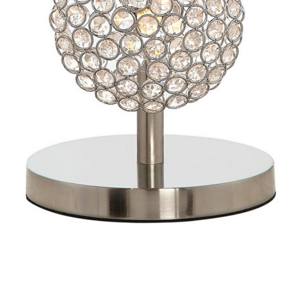 26 Inch Table Lamp with 3 Crystal Rounds Shades, Sand Chrome Finished Metal
