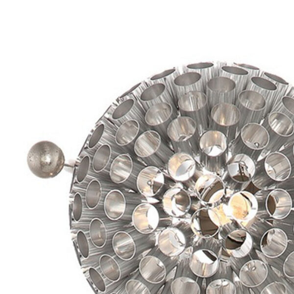 32 Inch Table Lamp, Round Shades, Curved Stem, Sand Chrome Finished Metal