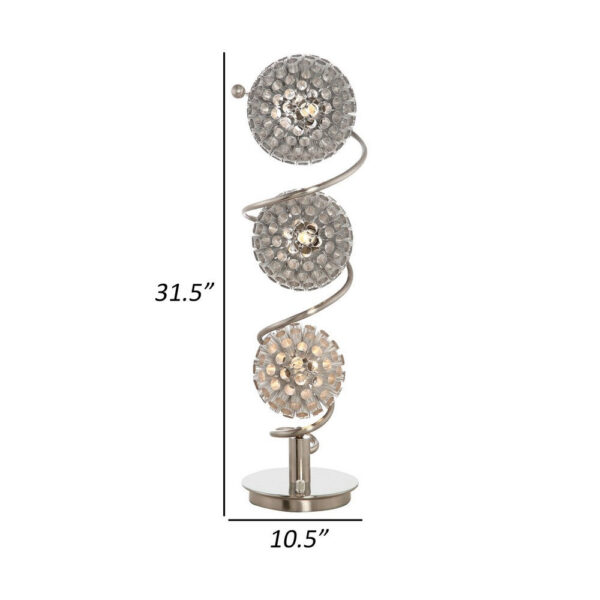 32 Inch Table Lamp, Round Shades, Curved Stem, Sand Chrome Finished Metal