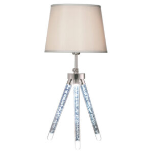 28 Inch Table Lamp, LED Tripod Base, Acrylic and Sand Chrome Finished Metal