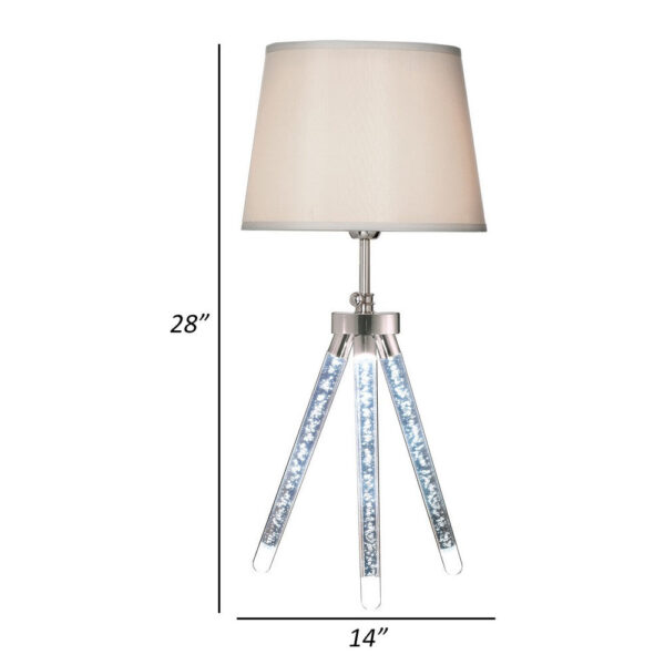 28 Inch Table Lamp, LED Tripod Base, Acrylic and Sand Chrome Finished Metal