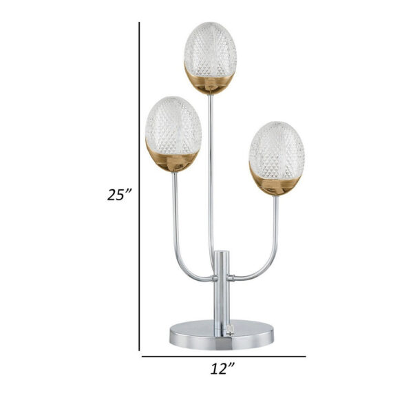 25 Inch Table Lamp, 3 Globe Crystal Shades, Modern Nickel Metal Base