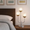 25 Inch Table Lamp, 3 Globe Crystal Shades, Modern Nickel Metal Base