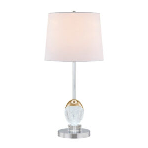 27 Inch Table Lamp, Tapered Drum Fabric Shade, Modern Metal Base, Silver
